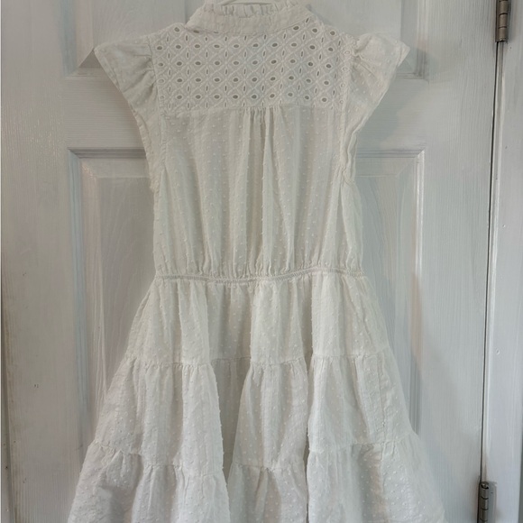 White Eyelet Tiered Mini Dress Cottagecore Boho Button Front M - Picture 5 of 7